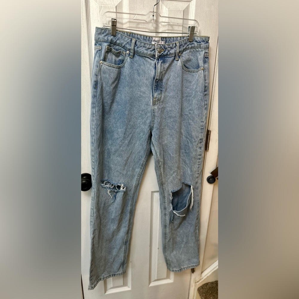 Princess Polly Light Blue Distressed Denim Jeans, US 12